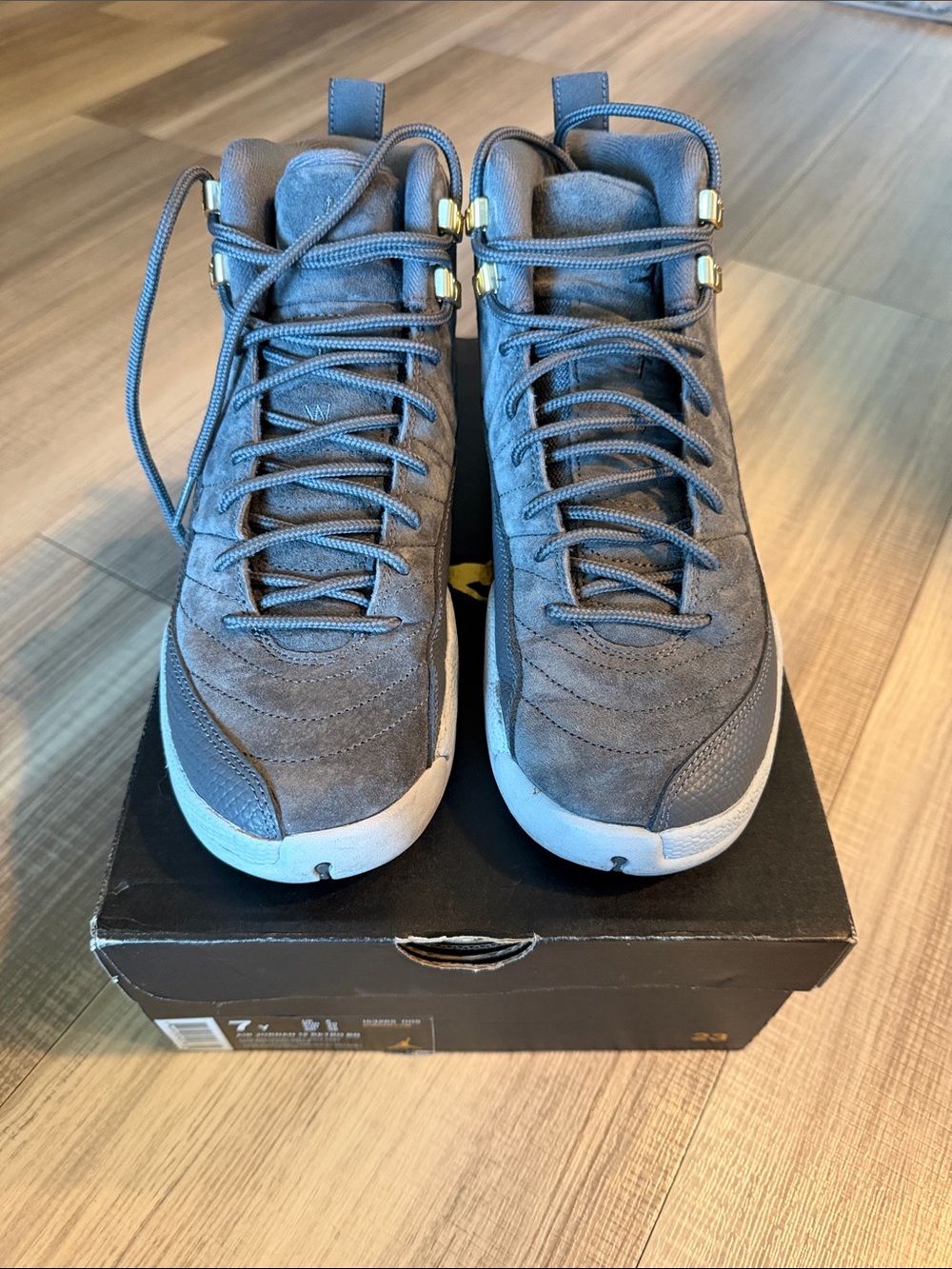 Jordan Kids Gray Suede High-Top Sneakers with Gold Eyelets